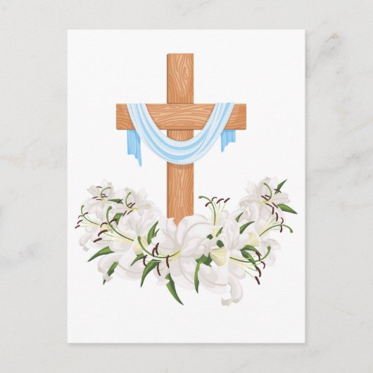Crucifix met gelilies feestdagenkaart (Voorkant)