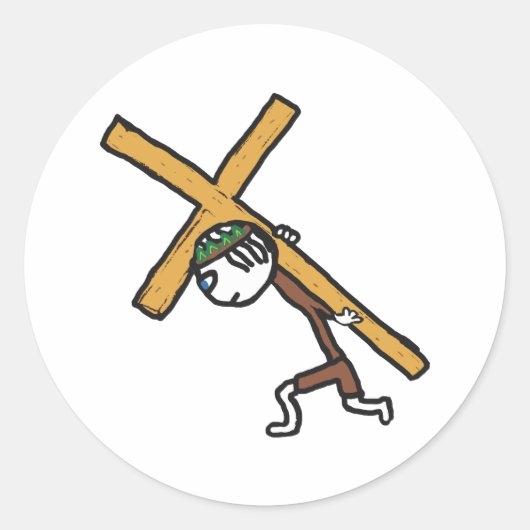 Crucifix Ronde Sticker (Voorkant)