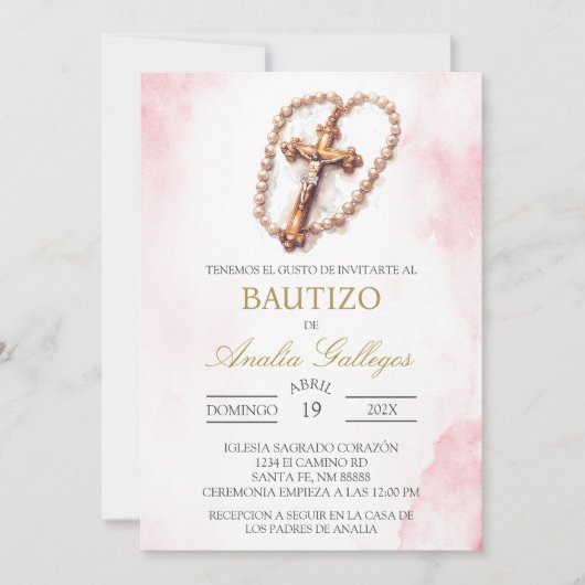 Crucifix Spaanse doop uitnodiging (Voorkant)