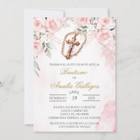 Crucifix Spaanse doop uitnodiging (Voorkant)