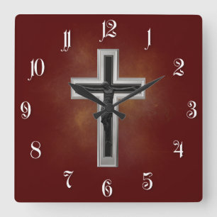 Crucifix Vierkante Klok