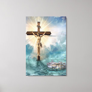 Crucifixatie van Jezus en de Arc van Noah Canvas Afdruk
