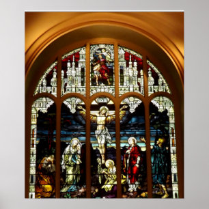 Crucifixatie van Jezus Glas in lood Window Poster