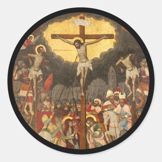 Crucifixationscène 1711 ronde sticker (Voorkant)
