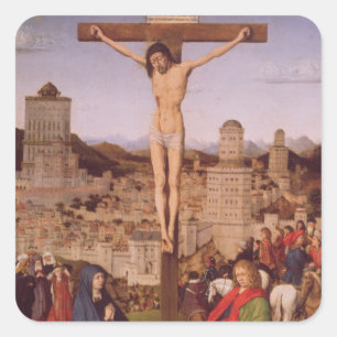 Crucifixion (olie op het paneel) vierkante sticker