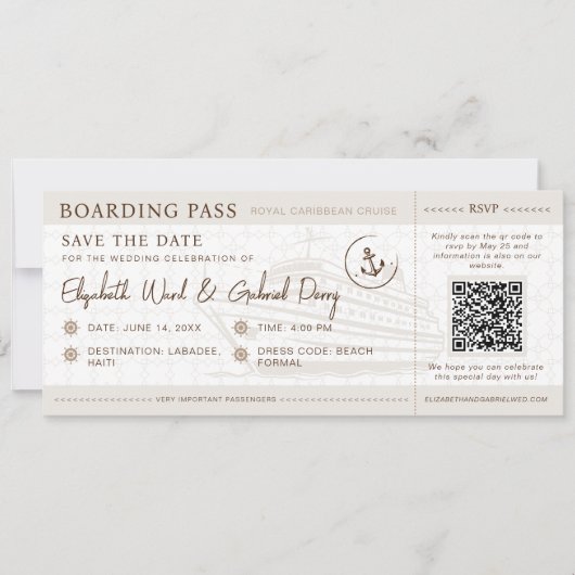 Cruise Boarding Pass Avontuur bruiloft uitnodiging (Voorkant)