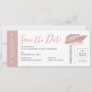 Cruise bruiloft instapkaart Roos Gold Pink Save The Date