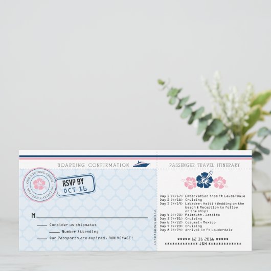 Cruise Instapass RSVP Kaart met Hibiscus (Staand voorkant)