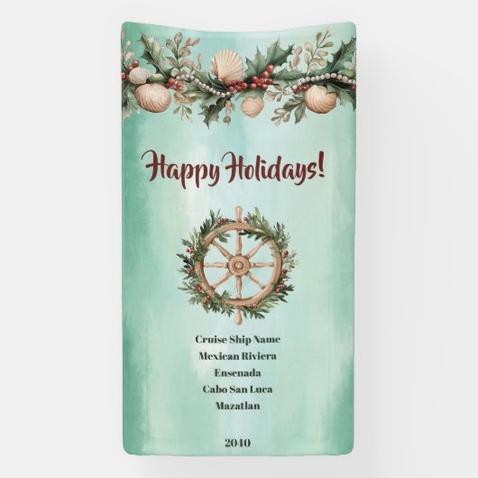Cruise Ship Christmas Holiday Coastal Cabin Door Spandoek (Verticaal)