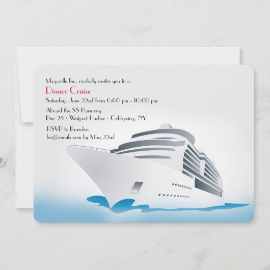 Cruise Ship Dinner Cruise Invitation Kaart (Voorkant)