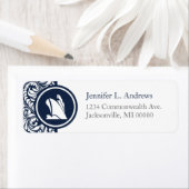 Cruise Ship Theme Navy Damask Adresetiketten Etiket (Insitu)