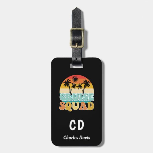 Cruise squad retro monogram bagagelabel (Voorkant verticaal)