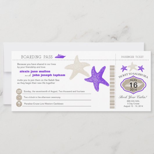 Cruise Starfish Boarding Pass Wedding Kaart (Voorkant)