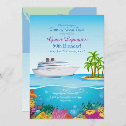 Cruise to Paradise Invitation Customized (Devant / Derrière)