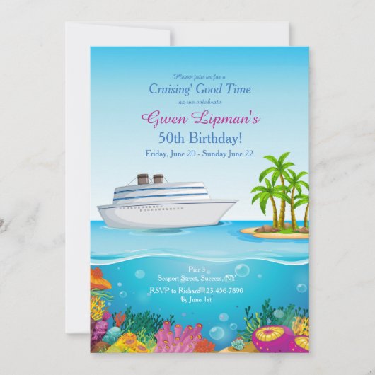 Cruise to Paradise Invitation Customized Kaart (Voorkant)