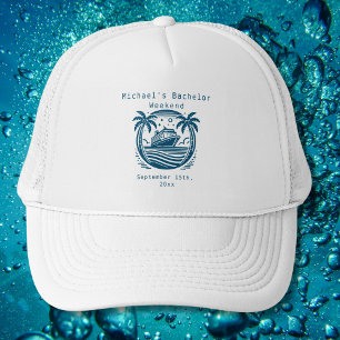 Cruise vrijgezellenfeest witte marineblauwe jacht  trucker pet