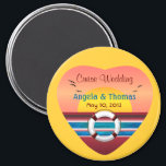 Cruise Wedding Personalized Round Favor Magnet<br><div class="desc">A romantic personalized sunset view heart cruise wedding favor magnet. A wonderful round shaped magnet favor for a cruise themed wedding, available in small, medium, and large sizes. This magnet features a romantic and vibrant colored sunset view digital art inside a heart, by XG Designs NYC. A unique cruise wedding...</div>