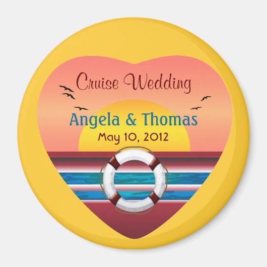 Cruise Wedding Personalized Round Favor Magnet (Devant)