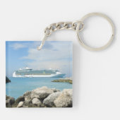 Cruiseschip bij CocoCay Sleutelhanger (Achterkant)