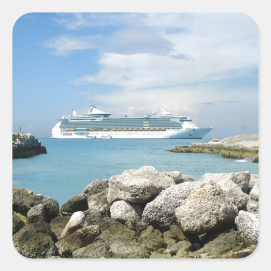 Cruiseschip bij CocoCay Vierkante Sticker (Voorkant)