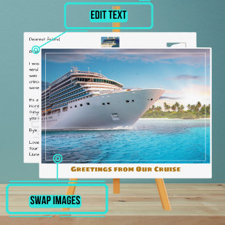Cruiseschip in de buurt van een strand briefkaart