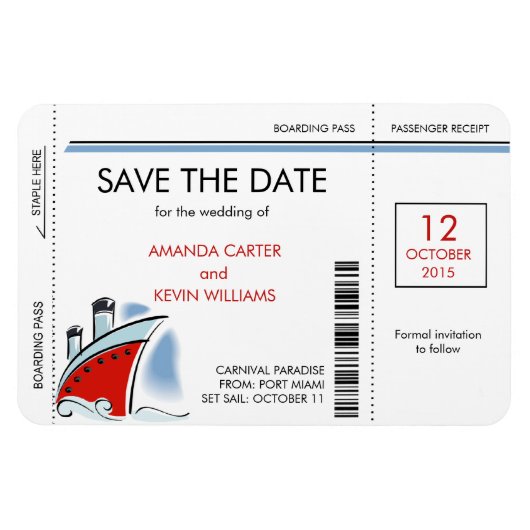 Cruiseschip instapkaart Save the Date Magnets Magneet (Horizontaal)