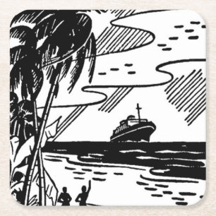 Cruiseschip met omloop vierkante kartonnen onderzetter