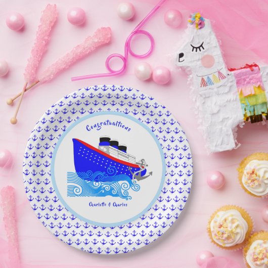 Cruiseschip nautisch gepersonaliseerd papieren bordje (Feest)