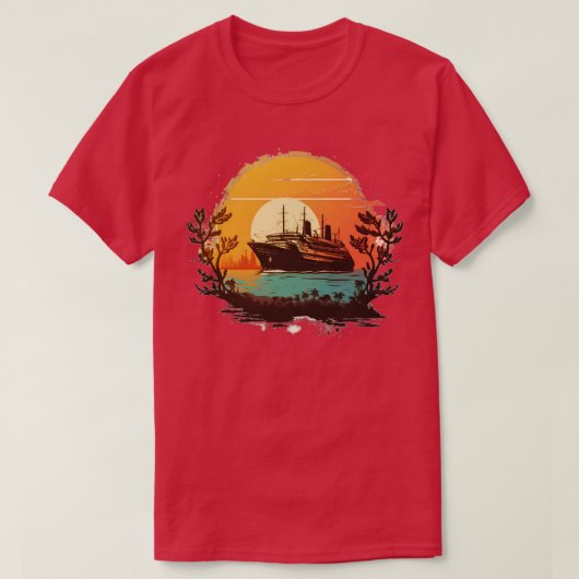 Cruiseschip vóór een  zonsondergang t-shirt (Design voorkant)
