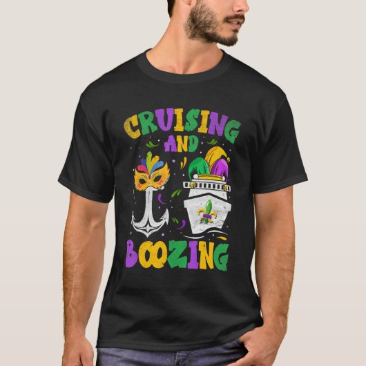 Cruising and Boozing Mardi Gras Cruise Matching Fa T-shirt (Voorkant)