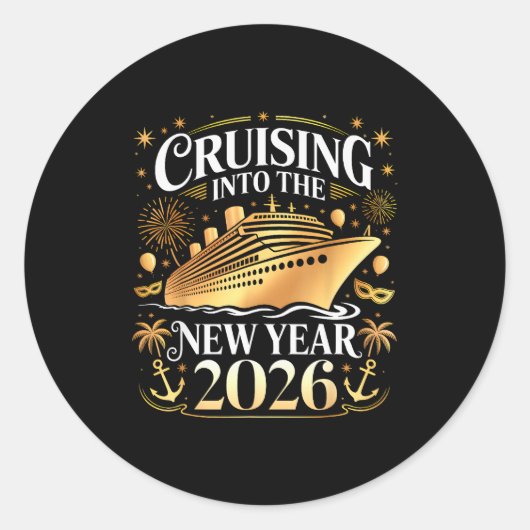 Cruising Into 2026 New Years Eve Party Favors Fami Ronde Sticker (Voorkant)