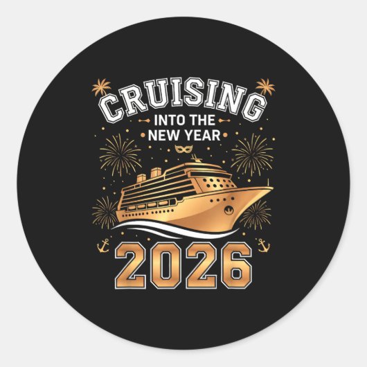 Cruising Into 2026 New Years Eve Party Favors Fami Ronde Sticker (Voorkant)