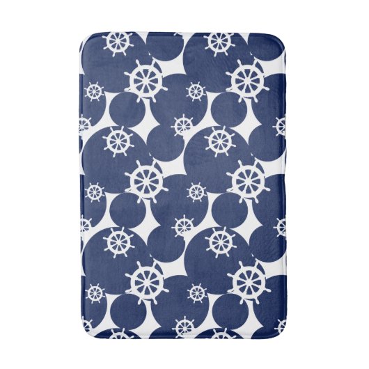 Cruising Schip's Wheel nautisch blauw en wit Badmat (Voorkant Verticaal)