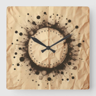crumpled brown paper and coffee stain vierkante klok