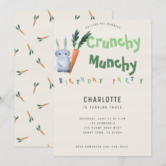 Crunchy Munchy Bunny Birthday Party Funny Cute Kin Kaart