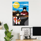Crusader Knight met vlag Poster (Thuiskantoor)