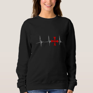 Crusader Knight Templar Cross Heartbeat Ekg Pulse Trui