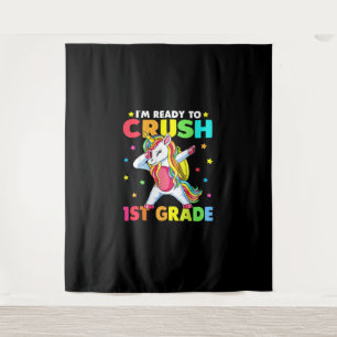Crush 1st Grade Dabbing Unicorn Terug naar school Wandkleed