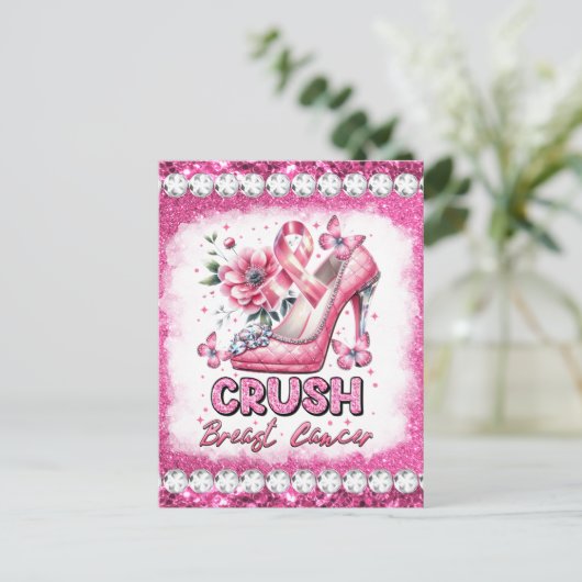Crush borstkanker bewustzijn maand overlevende roz briefkaart (Staand voorkant)