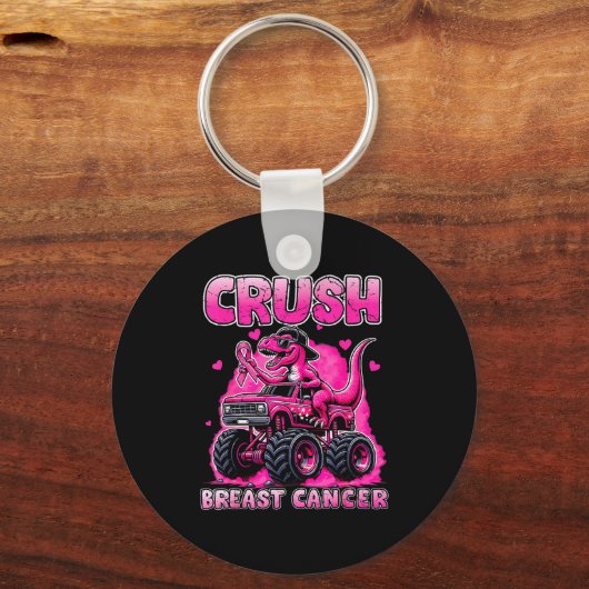 Crush Breast Cancer Awareness T Rex Monster Truck Sleutelhanger (Voorkant)