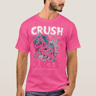 Crush Cancer Dinosaur on Truck Breast Cancer AWare T-shirt