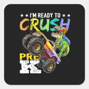Crush Pre K Dinosaur Monster Truck Back To School Vierkante Sticker