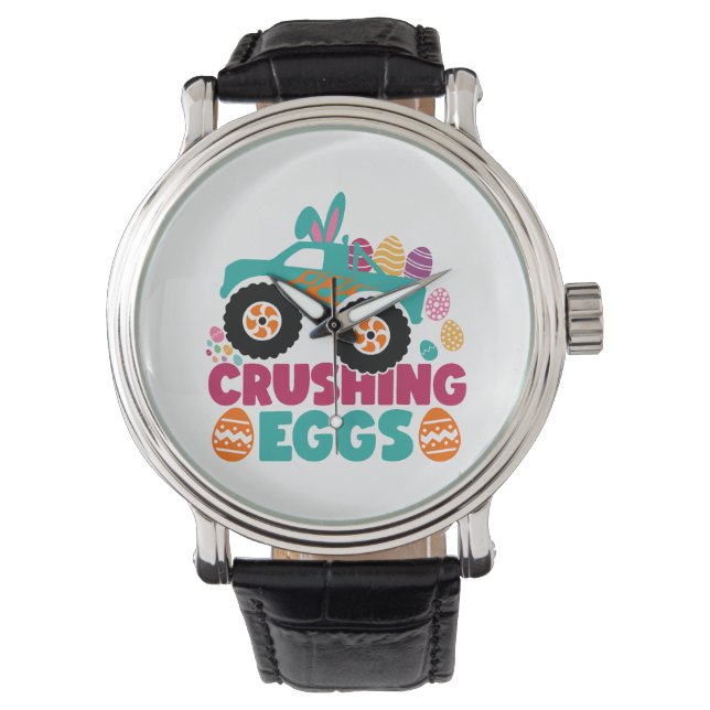 Crushing Eggs Funny Quote Happy Easter Sunday Egg Horloge (Voorkant)