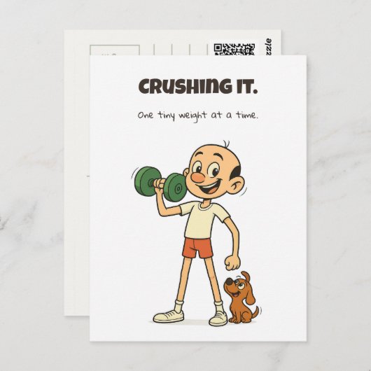 Crushing It – Funny Gym Briefkaart met Nino & Dog (Voorkant / Achterkant)