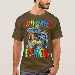 Crushing zeventien Birthday Monster Truck Dinosaur T-shirt