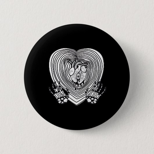 Crying Heart Classic - Skelet Handen Hart Ronde Button 5,7 Cm (Voorkant)