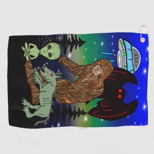 Cryptid Big Foot Alien Mothman UFO Chupacabra Golfhanddoek (Horizontaal)