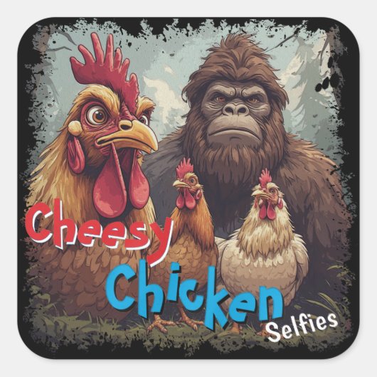 “Cryptid Photo Op” Cheesy Chicken Selfie Sticker (Voorkant)