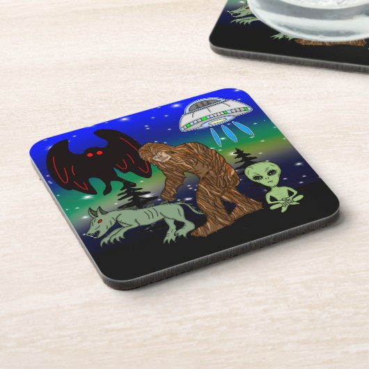 Cryptid, UFO, Big Foot, Chupacabra, Alien Mothman Bier Onderzetter (Linkerzijde)