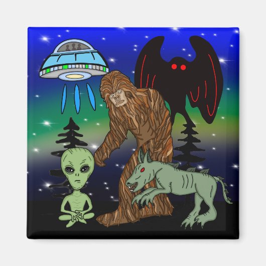 Cryptiden, Bigfoot, Sasquatch, Mothman, Alien, UFO Magneet (Voorkant)